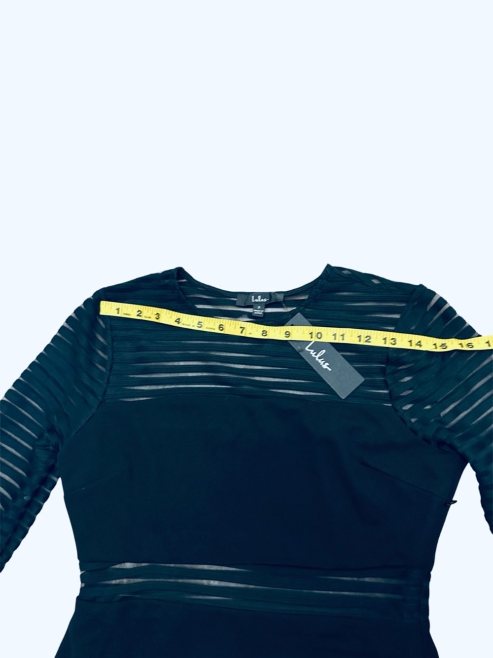 Lulu's Black Sheer-Stripe Mesh Lace Long Sleeve Bodycon Dress Sheath Small NWT - Picture 10 of 13